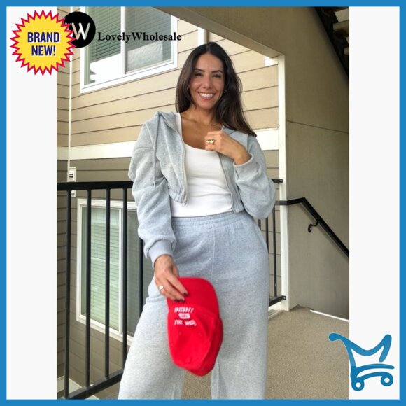 Large Slim Fit Cropped Hoodie Sweatpants Set Lightweight Polyester Activewear - Picture 6 of 6